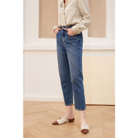 伊布都ibudu2021年春季新款设计感麻花编织高腰水洗牛仔直筒裤女
