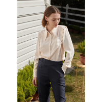 伊布都ibudu2021春季新款法式波浪绣花领花边衬衫设计感气质上衣