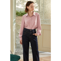 伊布都ibudu2021春季新款翻领泡泡袖简约气质宽松纯色小众衬衫女