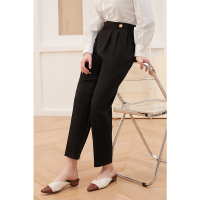 伊布都ibudu2021春季新款高腰宽松锥形裤通勤纯色直筒休闲长裤女