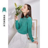 三彩2021春季新款气质纯色毛衣宽松针织上衣女温暖贵气毛衣