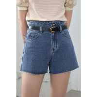 伊布都ibudu2021春季新款设计感高腰直筒短裤女短款牛仔热裤显瘦