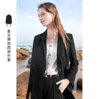 三彩2021春季新款设计感气质西装外套女时髦飘带收腰上衣时髦