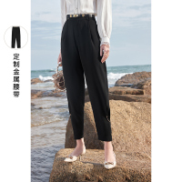 三彩2021春季新款设计感高腰直筒长裤女宽松显瘦萝卜裤西裤