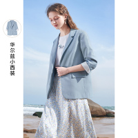 三彩2021春季新款韩版一粒扣西装女清新撞色西服外套直筒时髦