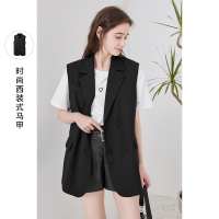 三彩2021年夏季新款设计感背心无袖马甲女西装领双排扣外穿春秋