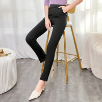 三彩2021夏季新款松紧腰高腰弹力小黑裤小脚裤修身长裤女