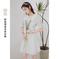 三彩2021夏季新款减龄娃娃领连衣裙波点裙泡泡袖裙子女甜美法式