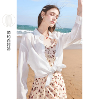 三彩2021夏季新款宽松慵懒白衬衫女显瘦设计感小众防晒长袖上衣