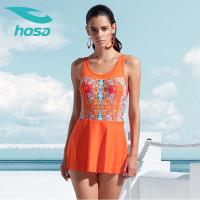 浩沙裙式连体泳衣女保守 小胸聚拢女士游泳衣 时尚遮肚温泉泳衣女