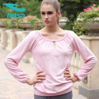 hosa浩沙瑜伽服女士春秋宽松圆领长袖 女健身服跑步休闲运动上衣