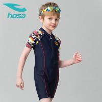 hosa浩沙连体平角儿童泳衣 男童中大童游泳衣 2020新款带拉链可爱