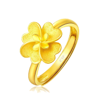周大福花月佳期系列清新四叶足金精致金饰品戒指(工费:188计价)F203922