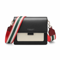 稻草人女士包包2020新款牛皮撞色宽肩带单肩包洋气百搭斜挎小方包