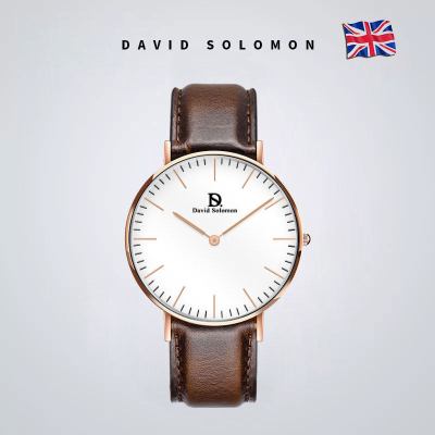 David Solomon手表时尚商务石英男表 白面黑色皮质 40MM