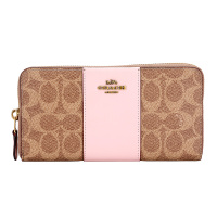 自营 新品 COACH 蔻驰 品 女士专柜款长款卡其粉色人造革配皮手拿包钱包钱夹 31546 B4OHE
