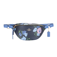 COACH 蔻驰 奢侈品 女士深蓝色印花皮革单肩斜挎腰包花朵图案精致送女友 F75702 IMNAY