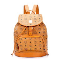 MCM 女士橘棕色时尚皮革翻盖磁扣抽绳中号双肩包书包出游包礼物送女友 MWK6AVI44CO001