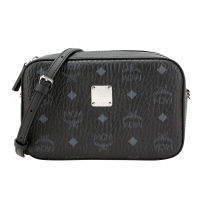 MCM 奢侈品 女士时尚黑色经典LOGO字母印花人造革单肩斜挎包 MYZ9SVI97BK001