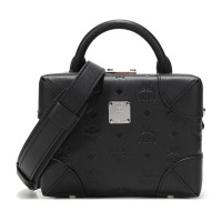 MCM 奢侈品 女士黑色粉色LOGO图案牛皮革手提单肩斜挎包小箱包小方包 MWR9SBF25QB001