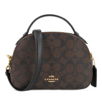 蔻驰 COACH 奢侈品 女士新款时尚小号深棕色PVC手提单肩斜挎贝壳包礼物送女友