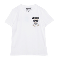 MOSCHINO 莫斯奇诺经典款卡通图案女士白色棉质圆领刺绣小熊T恤简约夏装短袖 07055540 V1001