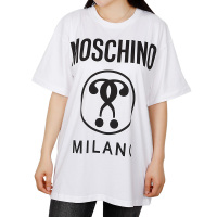 MOSCHINO 莫斯奇诺 女士白色棉质Double Question Mark图案T恤07115540 A1001