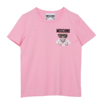 MOSCHINO 莫斯奇诺奢侈品女装女士枚粉色棉质圆领刺绣小熊T恤休闲短袖07055540 V1222