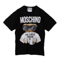 MOSCHINO 莫斯奇诺奢侈品女装女士黑色经典时尚棉质刺绣小熊T恤休闲短袖07065540 V1555