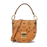 MCM奢侈品女士经典干邑色配皮印花logo迷你马鞍包手提单肩斜挎包礼物送女友MWSAAPA02CO001