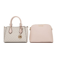 MICHAEL KORS MK 迈克·科尔斯 奢侈品 女士米白粉色PVC配皮两件套手提单肩斜跨子母包35S1GDIC1B