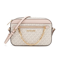 MICHAEL KORS 迈克·科尔斯 奢侈品 MK JET SET系列米白拼粉色MK印花中号牛皮革手拎单肩斜挎包