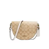 蔻驰 COACH 奢侈品 女士小号卡其白色PVC配皮单肩斜挎包C1430 IMDQC