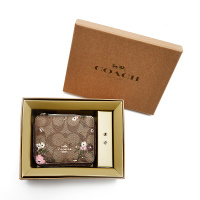 蔻驰 COACH 奢侈品 女士 礼盒款 卡其印花PVC配皮便携式首饰盒配小耳钉 C7356 IME7V