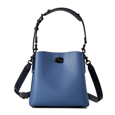 蔻驰COACH奢侈品女士专柜款WILLOW系列皮质蓝色手提单肩斜挎包水桶包C3766 V5P0M