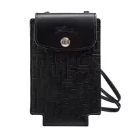 骧 LONGCHAMP 奢侈品 女士LE PLIAGE GREEN系列黑色字母皮质手机壳 34177 HYN 001