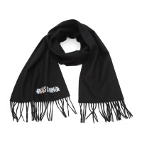 MOSCHINO/莫斯奇诺 男女同款英文logo图案黑色流苏羊毛围巾50178M5537 016