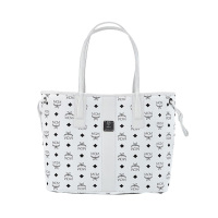 MCM奢侈品 女士Liz Visetos白色logo印花人造革配牛皮革中号手提单肩双面托特包MWPCSVI01WT001