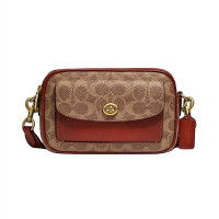蔻驰COACH 奢侈品女士专柜款WILLOW系列小号单肩斜挎包棕黄色锈色PVC配皮C0694 B4NQ4