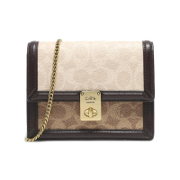 蔻驰COACH奢侈品 女士专柜款浅卡其拼色PVC配皮单肩斜挎包腰包 152 B4PVR