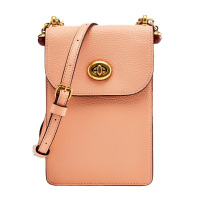 蔻驰COACH奢侈品 女士专柜款橘粉色皮质手提单肩斜挎包手机包 C2323 B4S9W