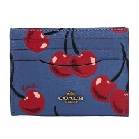 蔻驰COACH奢侈品女士专柜款蓝色牛皮革樱桃印花卡包卡夹CA803 B4D61