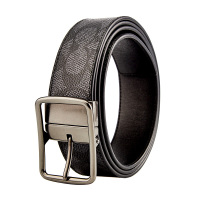 蔻驰COACH奢侈品 男士专柜款黑灰色PVC配皮经典Logo双面用皮带腰带69472 CHR