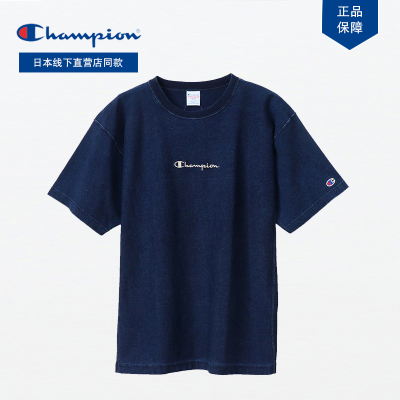 日版Champion冠军正品C3-P319-草字小LOGO牛仔T恤情侣潮流