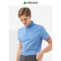 杉杉短袖T恤男春夏商务休闲纯棉条纹翻领舒适短袖POLO衫男 蓝白
