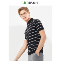 杉杉短袖T恤男春夏商务休闲纯棉条纹翻领透气短袖POLO衫男 黑白条纹