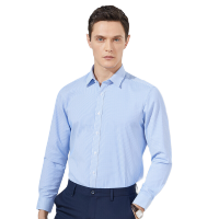 杉杉男装青年商务蓝条纹长袖衬衫上班修身男士休闲衬衣男