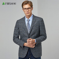 FIRS杉杉西服男秋冬男士商务休闲简约绵羊毛格纹单西外套