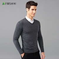FIRS杉杉针织衫男秋季新款商务修身V领含羊毛针织衫线衫男