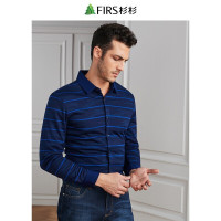 FIRS杉杉长袖T恤男秋新款商务休闲条纹翻领POLO衫